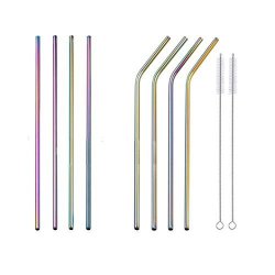 Silver ,Lovewe Long Stainless Steel Metal Drinking Straws With Cleaning Brushes Set Recycle Stainless Steel Drinking Straws 11PC