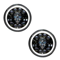 2-PIECE 7-INCH Replacement Round LED Skull Style Headlights