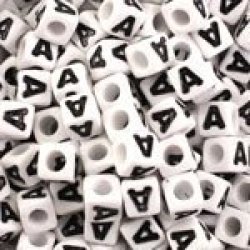 White Plastic Cube Alphabet Beads 7MM Letter A 75 Pcs