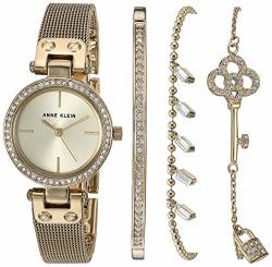 Anne Klein Women's Swarovski Crystal Accented Mesh Watch And Bracelet Set