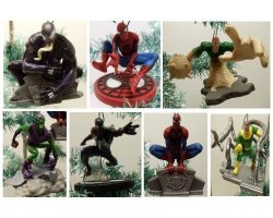 Spiderman 7 Piece Holiday Christmas Ornament Set Featuring Spiderman Doctor Octopus Green Goblin Sandman And Venom - Shatterproof Plastic Figures Ranging From 3" To 5" Tall