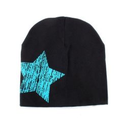 Cute Printed Stars Hat - Warm Cotton Unisex Beanie Cap - Sky Blue