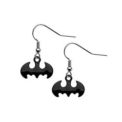 INOX Women's Stainless Steel Ip Black Hook Dangling Batman Earrings.