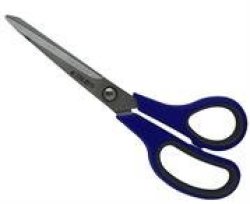 Large Scissors 200MM Blue And Grey- Stainless Steel Blades Ergonomic Design Left And Right Handed Ideal For Use At Home School And Office