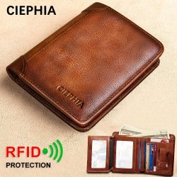 1PC Genuine Leather Rfid Blocking Wallets For Men Retro Thin Short Multi-functional Id Credit Card Holder Gifts To Men On Valentine's Day