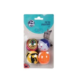 Cat Toy - Jingle Balls - Assorted Colours - 4CM - 4 Pieces - 8 Pack