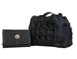 Fino Faux Leather Fashion Bag & Purse Set - Black