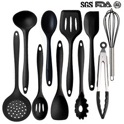 Kitchen Utensil Set - Silicone Cooking Utensils 10 Pieces - Nonstick Cooking Tools&accessories - Silicone Kitchen Utensils Black - For Pots&pans- Gadgets Serving Tongs