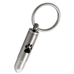 Memorial Gallery MG-3270-PAWPRINT Bullet Stainless Steel Bullet With Paw Print Cremation Keychain