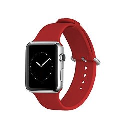 Elobeth Compatible Apple Watch 42MM Soft Silicone Strap Quick Release Band Replacement Iwatch Bands Apple Watch Sport Series 3 Series 2 Series 1 Purecolor-red 42MM