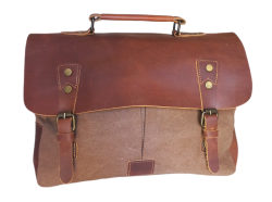 Brown Leather And Canvas 13 Laptop Bag