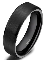 Somen Tungsten 6MM Ceramic Black Brushed Comfort Fit Wedding Ring 8