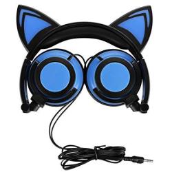 Cat Headphones Outos Rechargeable Cute Cat Ear Headphones With LED Flashing Glowing Lights Fold-able Over Ear Cos-play Fancy Headsets For Iphone PC Laptop MP3