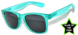 Classic Vintage Sunglasses 80'S Style Colored Frame Glow In The Dark Smoke Lens Turquoise PC Lens Owl.