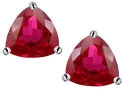 Star K Trillion 7MM Created Ruby Earrings Studs Sterling Silver