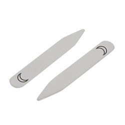 Modern Goods Shop Stainless Steel Collar Stays With Laser Engraved Crecent Moon Design - 2.5 Inch Metal Collar Stiffeners - Made In Usa