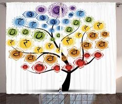 Door Curtain Yoga Tree With Branch Of Chakra Icon Harmony In Nature Worship Physical Force Theme Home Decoration For Apartment