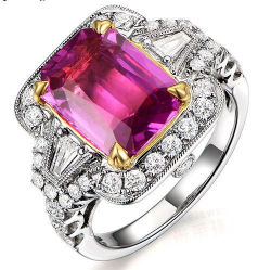 Certificate Included " Solid 14k Gold Natural Pink Tourmaline Engagement Diamonds Wedding Ring