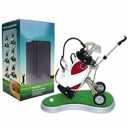 Kofull MINI Desktop Golf Bag Pen Holder Clock Golf Bag Holder Novelty Golf Model With Golf Pen MINI Desktop Gift For Golfer Red White