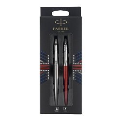 Parker Jotter London Duo Discovery Pack: Stainless Steel Ballpoint Pen & Red Kensington Gel Pen