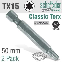 Torx TX15 Classic Power Bit 50MM 2CD - SC23852