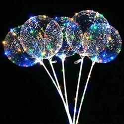 SUNKY 5PCS LED Light Up Bobo Balloons Latex Clear Transparent Round Bubble Colorful Flash String Decorations Wedding Room Courtyard Kids Birthday Party Set Glow