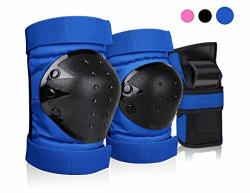 Dekinmax Knee Pads For Kids & Youth Protective Gear Set Knee Pads Elbow Pads With Wrist Guards 3 In 1 For Biking Skating And Rollerblading Scooter Blue M