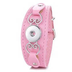 Vocheng Snap Jewelry Genuine Leather Bracelet Buckle Heart Black Adjustable Fit 18MM Interchangeable Button Charms Jewelry ANN-606 Pink