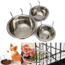 Stainless Steel Hang Dog Bowl Pet Rabbit Bird Cat Dog Food Water Cage Hook Cup
