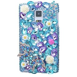 Spritech Tm 3D Handmade Cute Floret Bling Butterfly Blue Light Purple Diamond Design Hard Caver Case For Samsung Galaxy Note 3