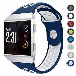 Meifox Fitbit Ionic Bands Soft Silicone Replacement Strap Accessory Breathable Wristbands For Fitbit Ionic Smart Watch Blue White Large