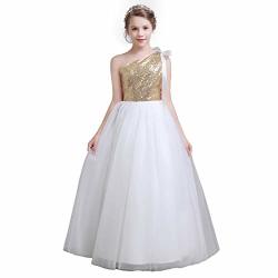 Fairy Girl Long Junior Bridesmaid Dresses Sequin Flower Girl Dresses Tulle For Wedding Party Prom Maxi Dress Dance Gown Champagne 10