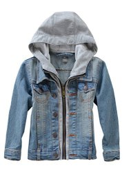 KIDS Mallimoda Boys Girls Hooded Denim Jacket Zipper Coat Outerwear Style 2 Blue 9-10 Years
