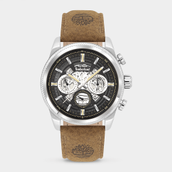 Timberland Men&apos S Hadlock Stainless Steel Brown Leather Chronograph Watch