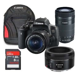 Canon 750D Create Bundle - Eos 750D 18-55 Is Stm Lens 55-250 Is Stm Lens 50MM F1.8 Is Stm Sandisk 8GB Card Bagheera Backpack