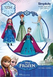 Simplicity Doll Clothes Easy Sewing Pattern 1234 Disney Frozen Elsa Ice Princess Costumes