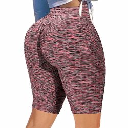 Women Workout Shorts High Waist Butt Lifting Textured Booty Pants