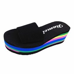 Slippers Vovotrade Women Rainbow Summer Non-slip Sandals Female Beach Slippers US8.5 Black