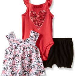 Calvin Klein Baby Girls' Printed Top Solid Bodysuit And Short Set Size: 0-3 Months Color: Red black