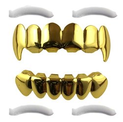 24K Gold Plated Grillz Top & Bottom Fangs + 2 Extra Molding Bars