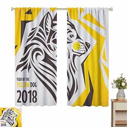 2020 Gardome Blackout Curtains Year Of The Dog Oriental Geometric Design With Abstract Canine Motif New Year Charcoal Grey Yellow Rod Pocket Curtain Panels