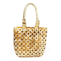 Angelina Gold Leather Basket Shoulder Bag - Gold Leather