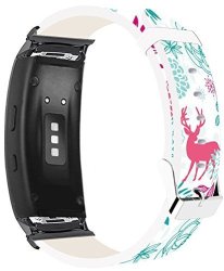 Galaxy Gear FIT2 Pro Bands Leather Replacement & Compatible Strap For Samsung Galaxy Gear Fit 2 FIT2 Pro Straps Black Connectors + Christmas Printing Theme Design Flower Floral
