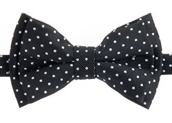 Modern Retreez Mini Polka Dots Woven Microfiber Pre-tied Boy's Bow Tie - Black With White Dots - 8 - 10 Years