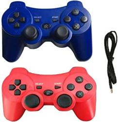 IHK 2 Pack Wireless Bluetooth Controller With Charger Cable Blue And Red - Compatible With Playstation 3 PS3