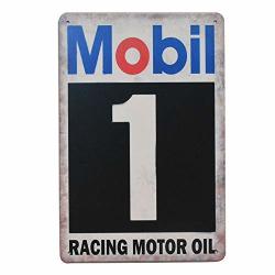 PEI's Mobil 1 Racing Motor Oil Retro Vintage Tin Metal Sign Wall Decor For Home Garage Bar Man Cave 8X12 INCH 20X30CM
