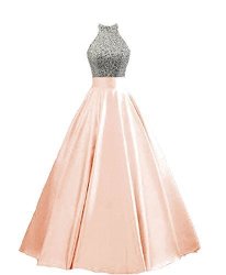 Heimo Women's Sequined Keyhole Back Evening Party Gowns Beaded Formal Prom Dresses Long H123 16 Blush