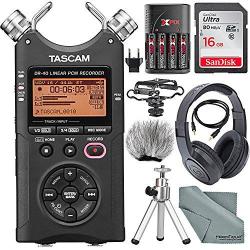 Tascam DR-40 4-TRACK Handheld Digital Audio Recorder With Microphone Shockmount Dedicated Windscreen Along With Platinum Accessory Bundle Fibertique Cleaning Cloth