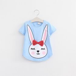 Rabbit Cartoon T-shirts For Girls - Blue 7t