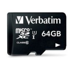 Verbatim 64GB Micro SDXC Flash Memory Card with Adaptor